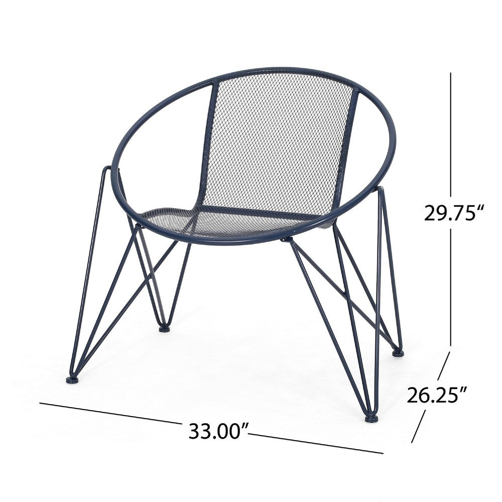 Jolie Patio Chair Set of 2, Open Weave Seat, Navy Blue Rounded Iron -BM335305