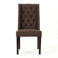 Greg Dining Chair Set of 2, High Wingback, Birch Wood, Brown Fabric -BM335308