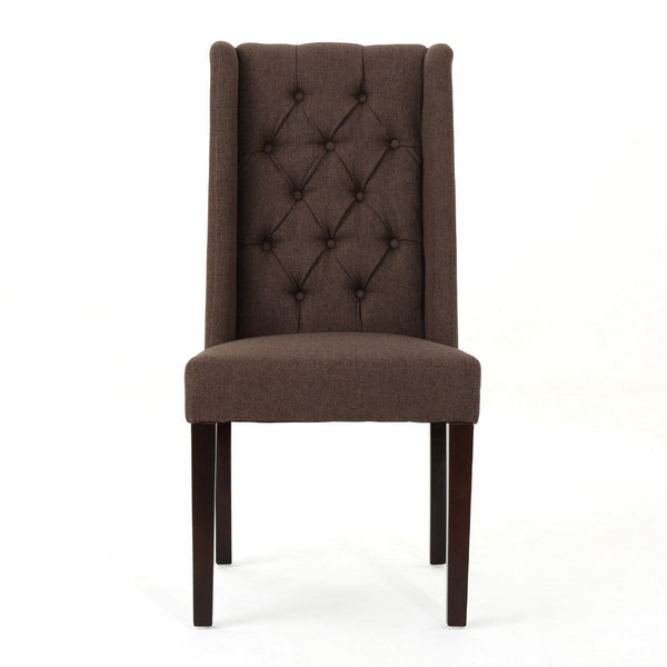 Greg Dining Chair Set of 2, High Wingback, Birch Wood, Brown Fabric -BM335308