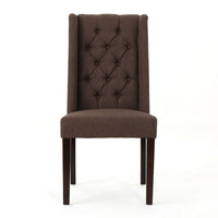 Greg Dining Chair Set of 2, High Wingback, Birch Wood, Brown Fabric -BM335308