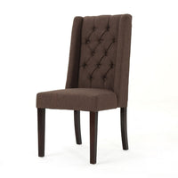 Greg Dining Chair Set of 2, High Wingback, Birch Wood, Brown Fabric -BM335308