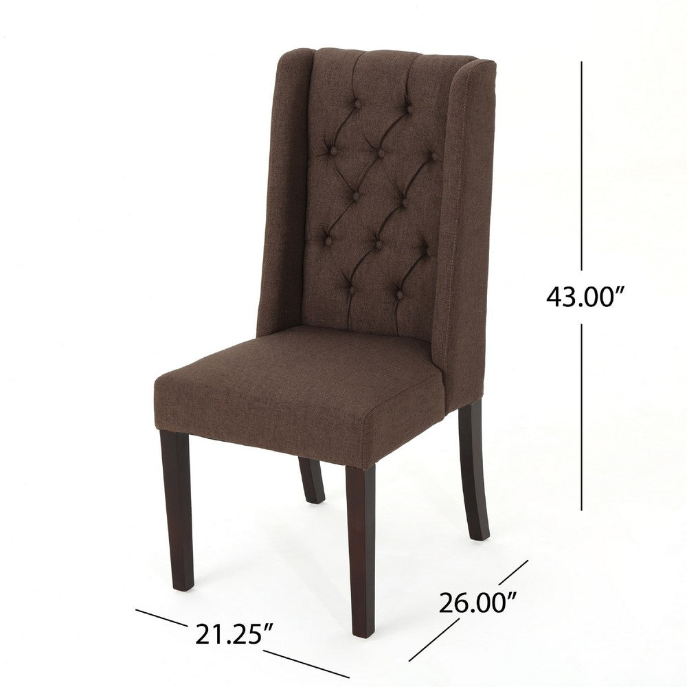 Greg Dining Chair Set of 2, High Wingback, Birch Wood, Brown Fabric -BM335308