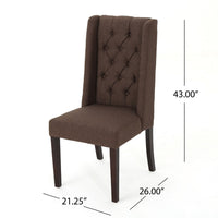 Greg Dining Chair Set of 2, High Wingback, Birch Wood, Brown Fabric -BM335308