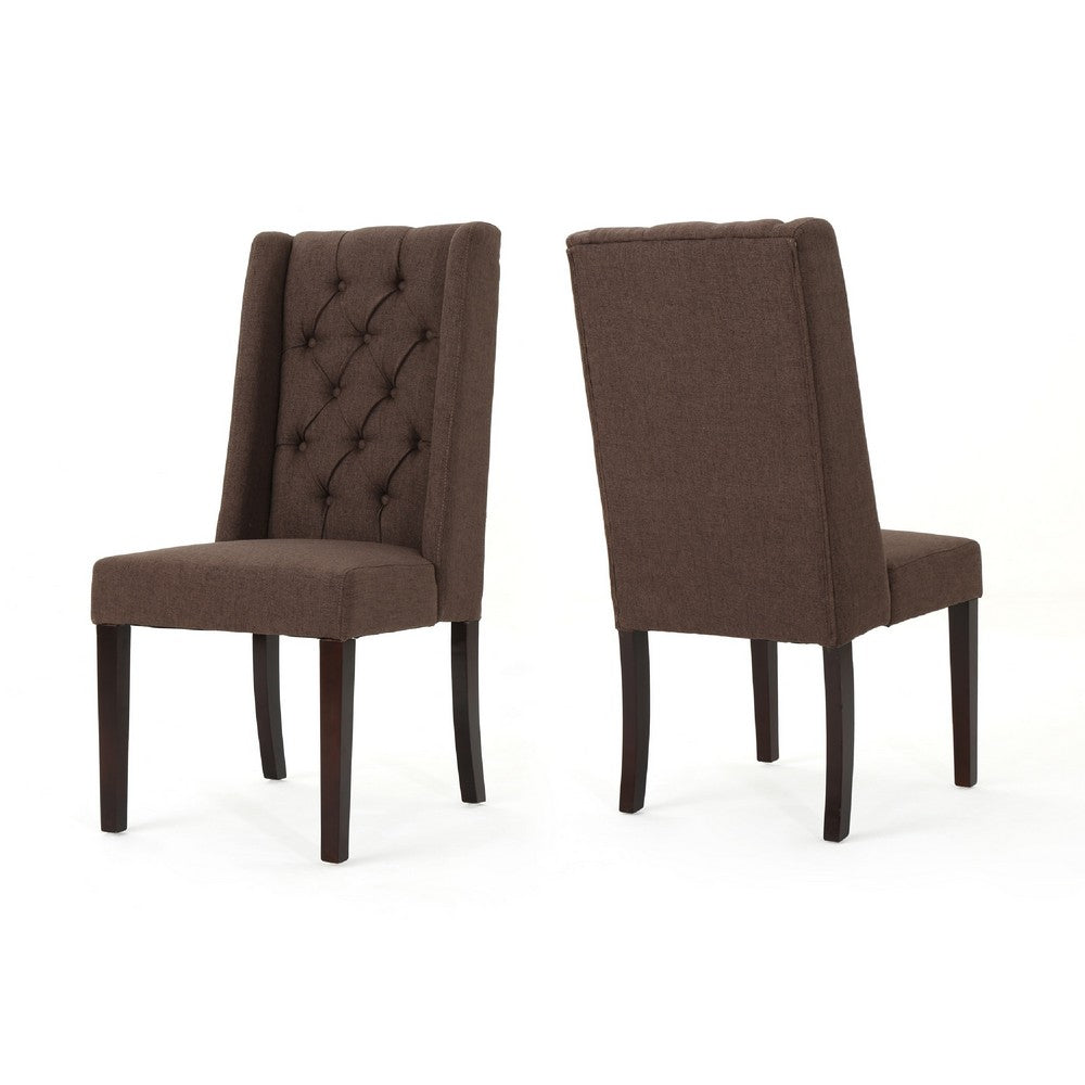 Greg Dining Chair Set of 2, High Wingback, Birch Wood, Brown Fabric -BM335308