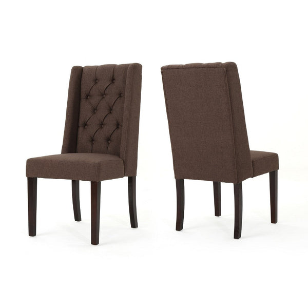 Greg Dining Chair Set of 2, High Wingback, Birch Wood, Brown Fabric -BM335308