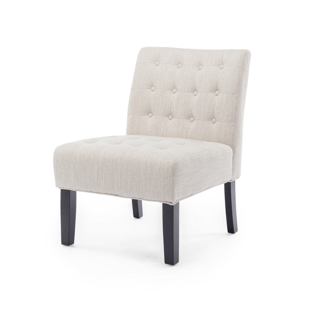 Janine Accent Chair Set of 2, Beige Button Tufted Waffle Stitch Fabric -BM335309