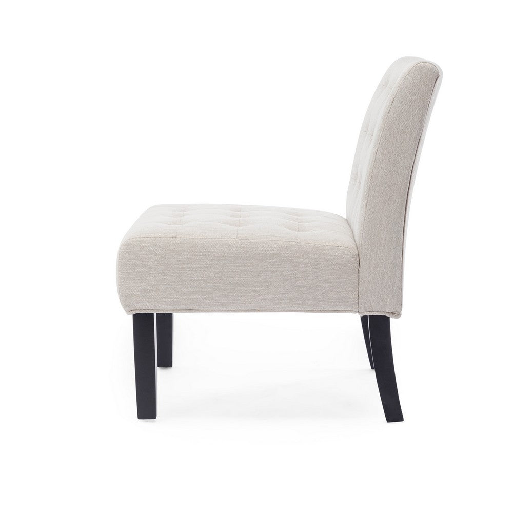 Janine Accent Chair Set of 2, Beige Button Tufted Waffle Stitch Fabric -BM335309