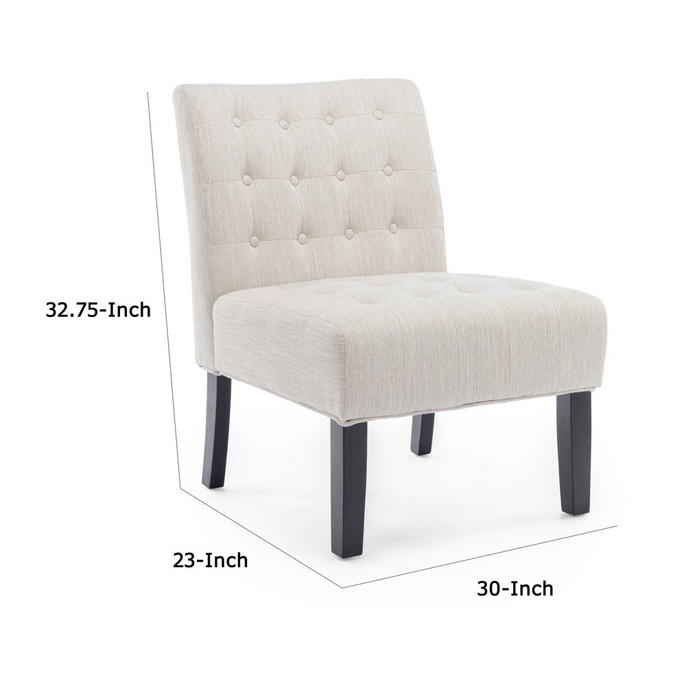 Janine Accent Chair Set of 2, Beige Button Tufted Waffle Stitch Fabric -BM335309