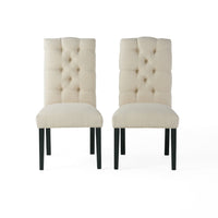 Vizi Dining Chair Set of 2, Parson Style Natural Beige Tufted Fabric -BM335311