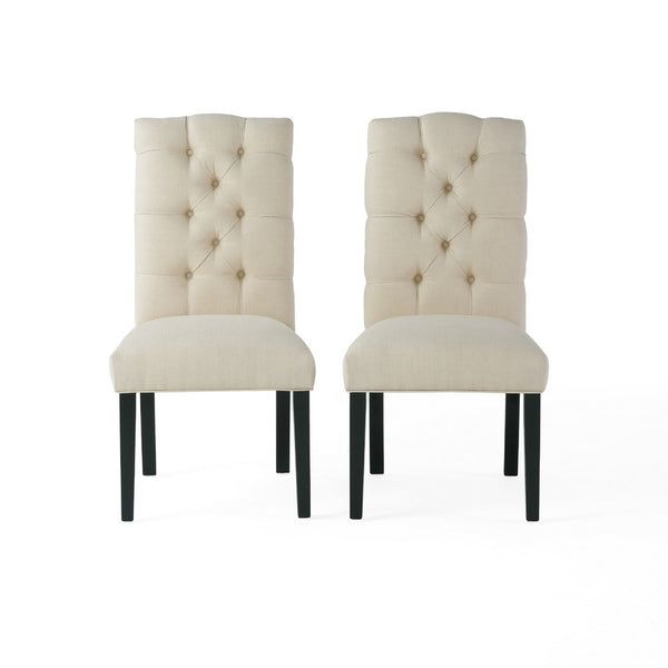 Vizi Dining Chair Set of 2, Parson Style Natural Beige Tufted Fabric -BM335311