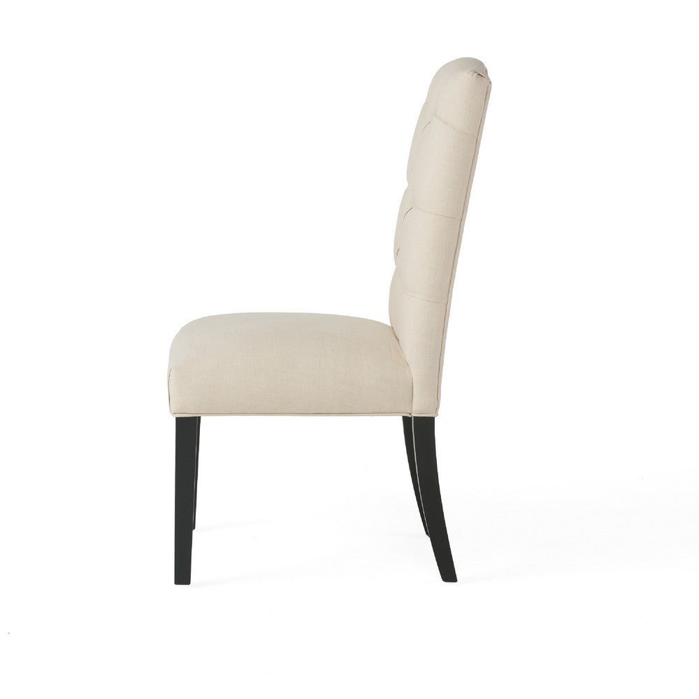 Vizi Dining Chair Set of 2, Parson Style Natural Beige Tufted Fabric -BM335311