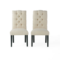 Vizi Dining Chair Set of 2, Parson Style Natural Beige Tufted Fabric -BM335311