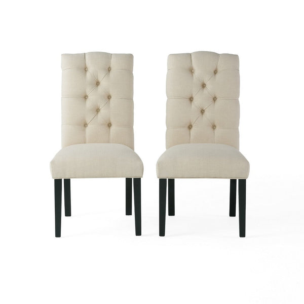 Vizi Dining Chair Set of 2, Parson Style Natural Beige Tufted Fabric -BM335311