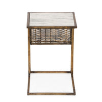 Anzy C Shaped Side Table with Marble Top, Rack, Brass Iron 15 Inch -BM335313