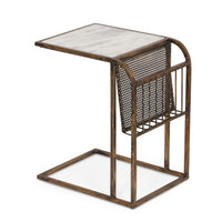 Anzy C Shaped Side Table with Marble Top, Rack, Brass Iron 15 Inch -BM335313