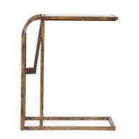 Anzy C Shaped Side Table with Marble Top, Rack, Brass Iron 15 Inch -BM335313