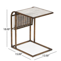 Anzy C Shaped Side Table with Marble Top, Rack, Brass Iron 15 Inch -BM335313