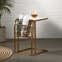 Anzy C Shaped Side Table with Marble Top, Rack, Brass Iron 15 Inch -BM335313
