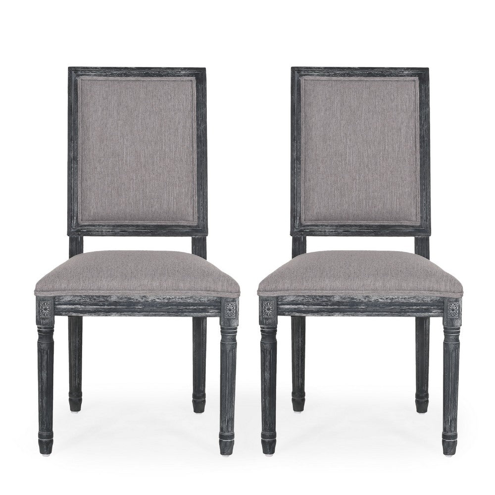 Ryma Dining Chair Set of 2, Transitional Black Fluted Legs, Gray -BM335315