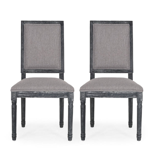 Ryma Dining Chair Set of 2, Transitional Black Fluted Legs, Gray -BM335315
