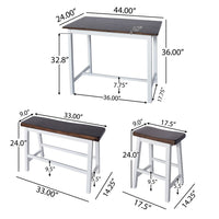 3pc Counter Height Dining Table Set with Saddle Stools, White Brown -BM335318