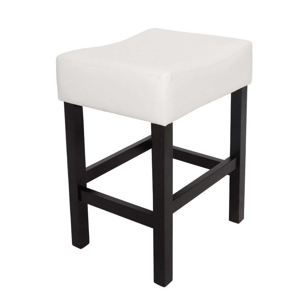 Counter Stool Seat of 2, Saddle Seat, Ivory Bonded Faux Leather, Black -BM335321