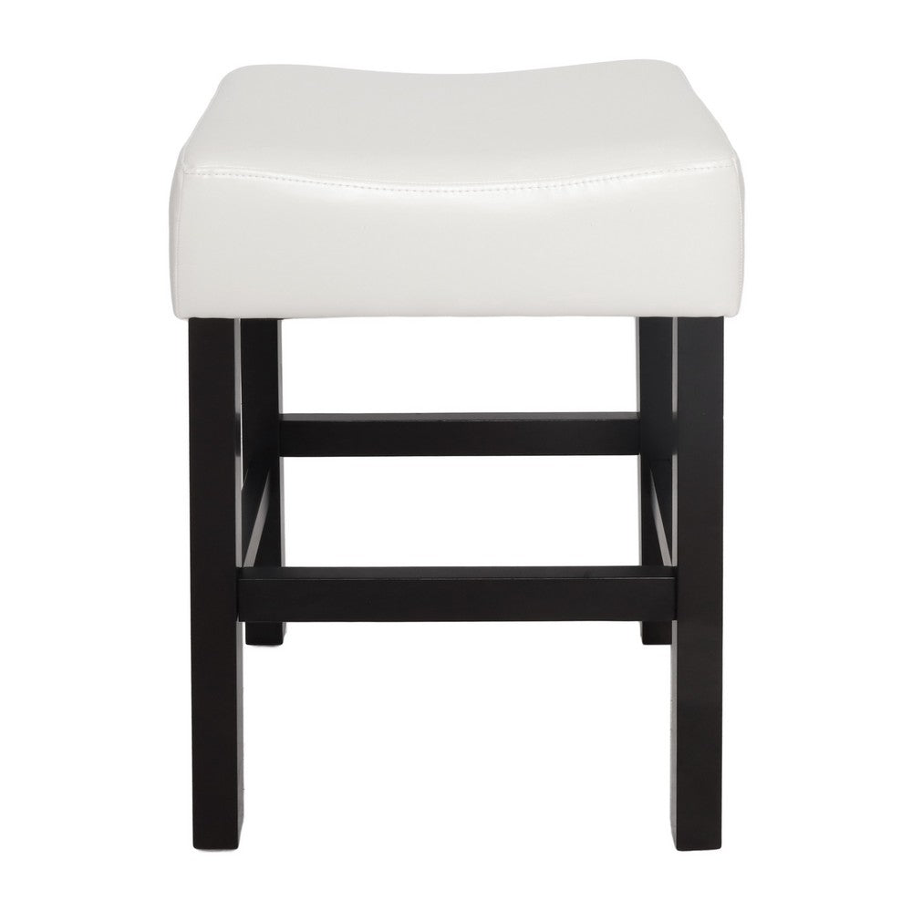 Counter Stool Seat of 2, Saddle Seat, Ivory Bonded Faux Leather, Black -BM335321