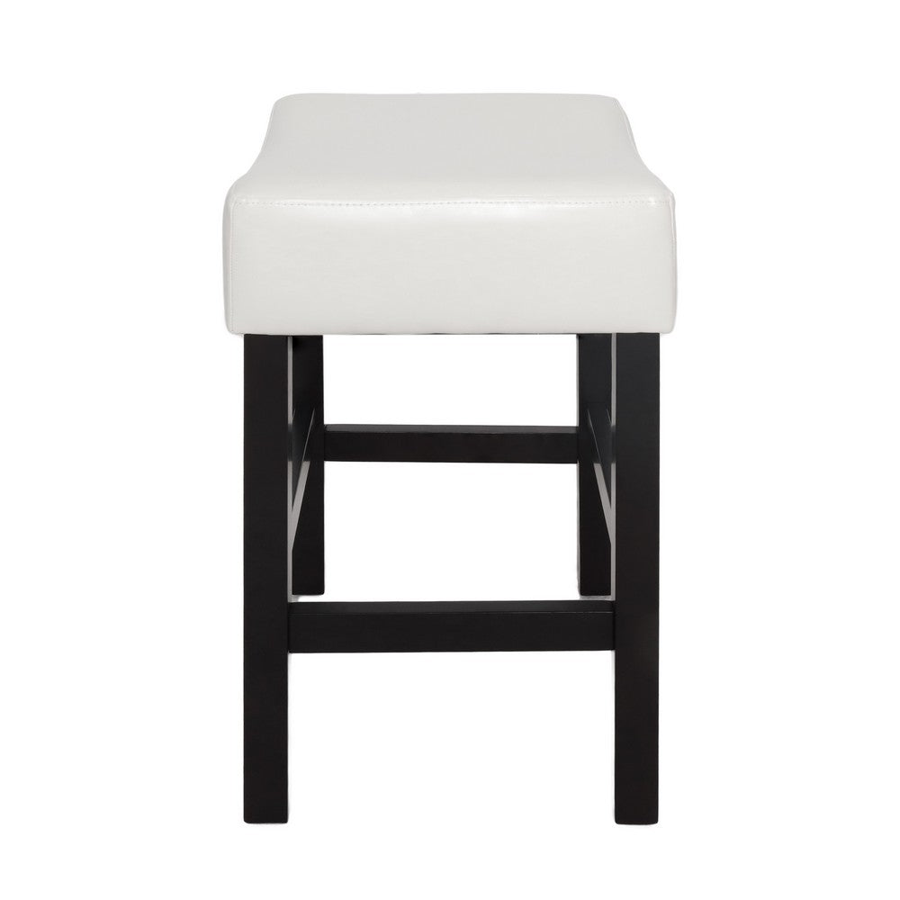 Counter Stool Seat of 2, Saddle Seat, Ivory Bonded Faux Leather, Black -BM335321