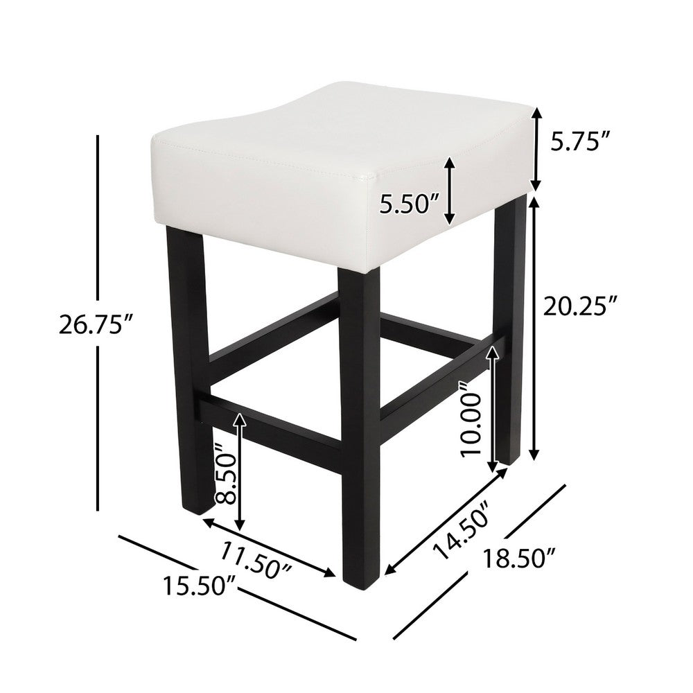 Counter Stool Seat of 2, Saddle Seat, Ivory Bonded Faux Leather, Black -BM335321