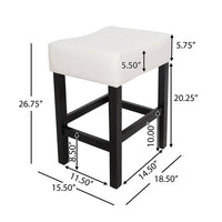 Counter Stool Seat of 2, Saddle Seat, Ivory Bonded Faux Leather, Black -BM335321