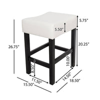 Counter Stool Seat of 2, Saddle Seat, Ivory Bonded Faux Leather, Black -BM335321