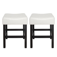 Counter Stool Seat of 2, Saddle Seat, Ivory Bonded Faux Leather, Black -BM335321
