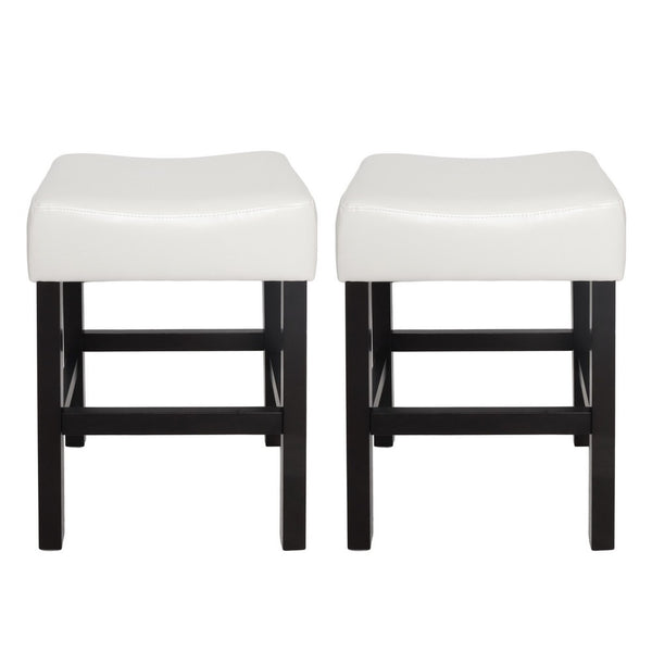 Counter Stool Seat of 2, Saddle Seat, Ivory Bonded Faux Leather, Black -BM335321