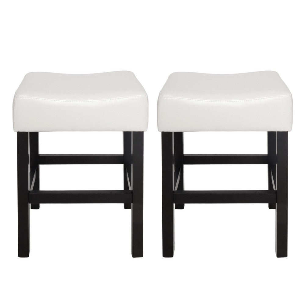 Counter Stool Seat of 2, Saddle Seat, Ivory Bonded Faux Leather, Black -BM335321