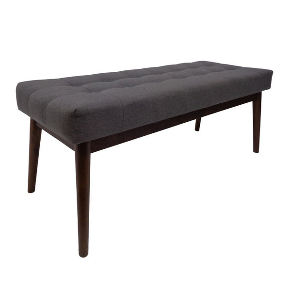 Ottoman Footstool Bench, 44 Inch Button Tufted Gray Fabric Top -BM335322