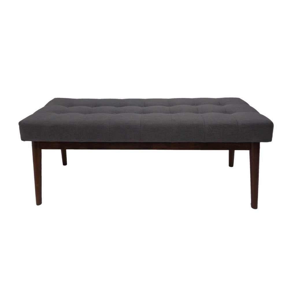 Ottoman Footstool Bench, 44 Inch Button Tufted Gray Fabric Top -BM335322