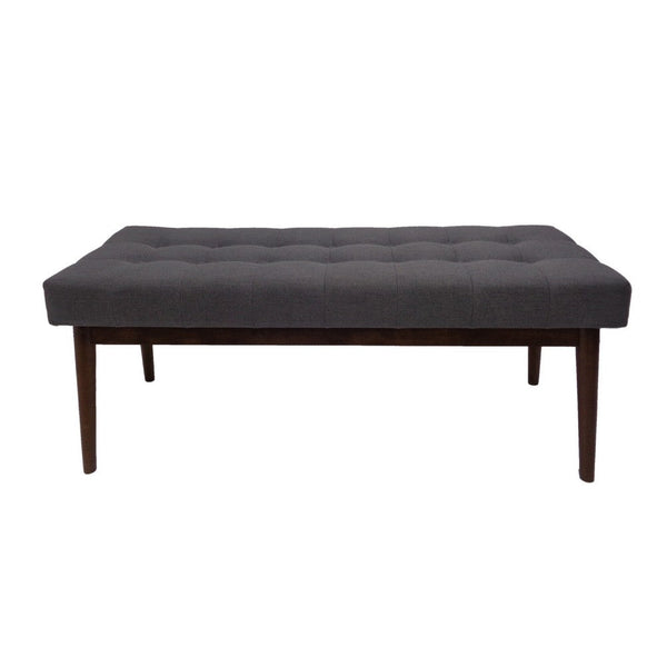 Ottoman Footstool Bench, 44 Inch Button Tufted Gray Fabric Top -BM335322