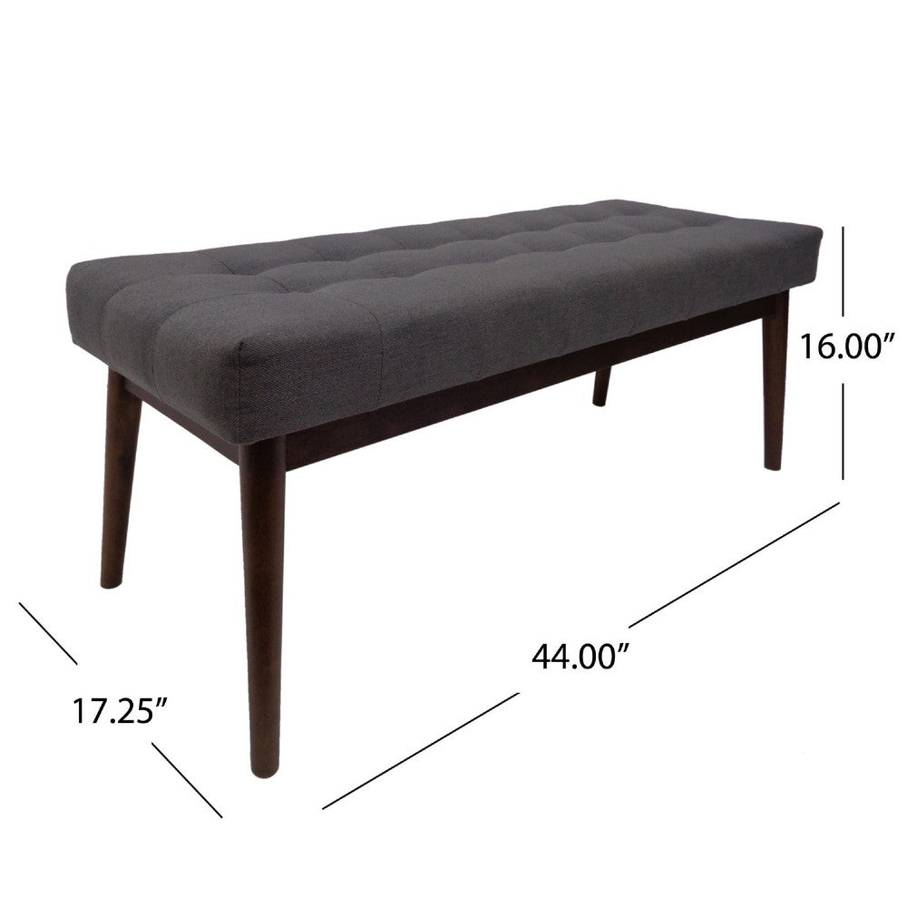 Ottoman Footstool Bench, 44 Inch Button Tufted Gray Fabric Top -BM335322