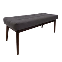 Ottoman Footstool Bench, 44 Inch Button Tufted Gray Fabric Top -BM335322