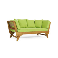 Flex Outdoor Daybed, 65 Inch Teak Brown Acacia Wood, Green Cushions -BM335323