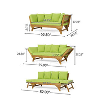 Flex Outdoor Daybed, 65 Inch Teak Brown Acacia Wood, Green Cushions -BM335323