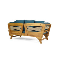 Flex Outdoor Daybed, 65 Inch Teak Brown Acacia Wood, Blue Cushions -BM335324