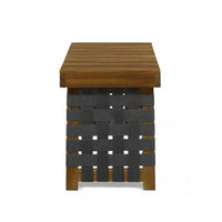 Leo Outdoor Foldable Side Table, 20 Inch Brown Wood, Black Nylon Strap -BM335325