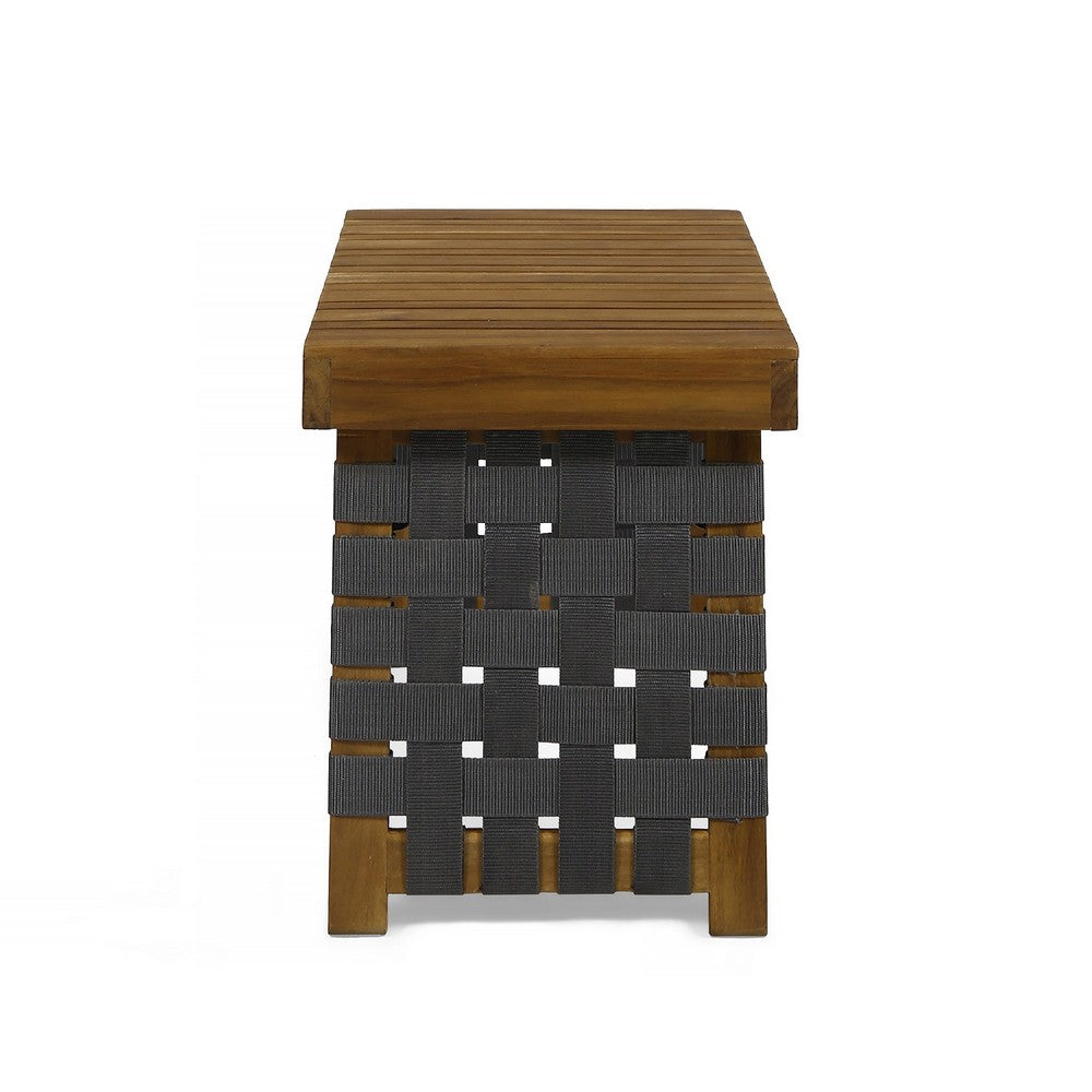 Leo Outdoor Foldable Side Table, 20 Inch Brown Wood, Black Nylon Strap -BM335325