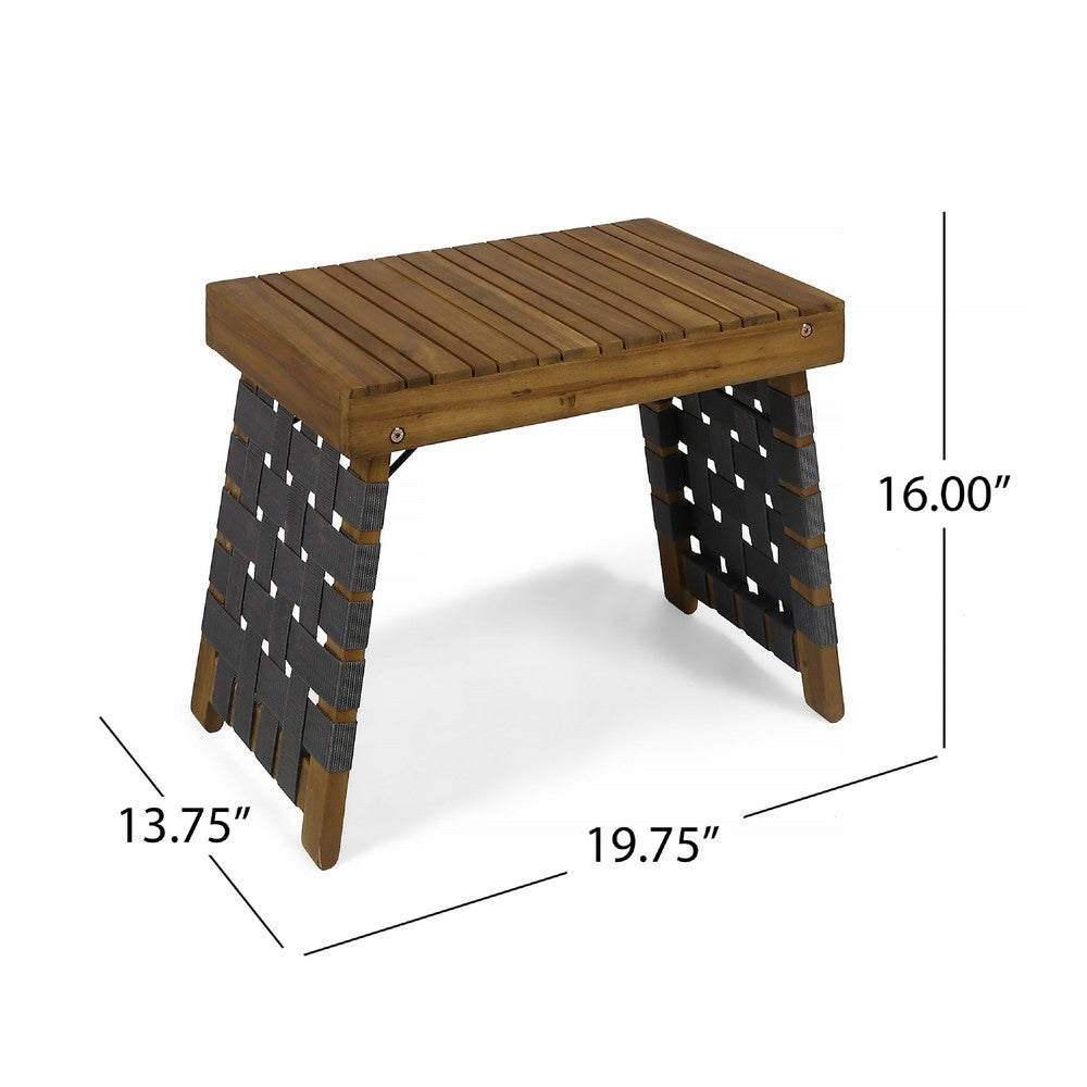 Leo Outdoor Foldable Side Table, 20 Inch Brown Wood, Black Nylon Strap -BM335325