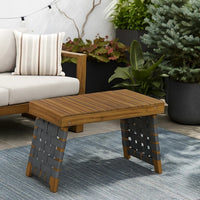 Leo Outdoor Foldable Side Table, 20 Inch Brown Wood, Black Nylon Strap -BM335325