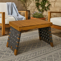 Leo Outdoor Foldable Side Table, 20 Inch Brown Wood, Black Nylon Strap -BM335325