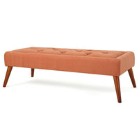 Accent Ottoman Bench, Tufted 52 Inch Rectangular Orange Fabric Seat -BM335326