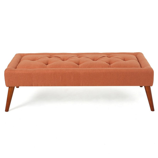 Accent Ottoman Bench, Tufted 52 Inch Rectangular Orange Fabric Seat -BM335326
