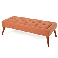 Accent Ottoman Bench, Tufted 52 Inch Rectangular Orange Fabric Seat -BM335326
